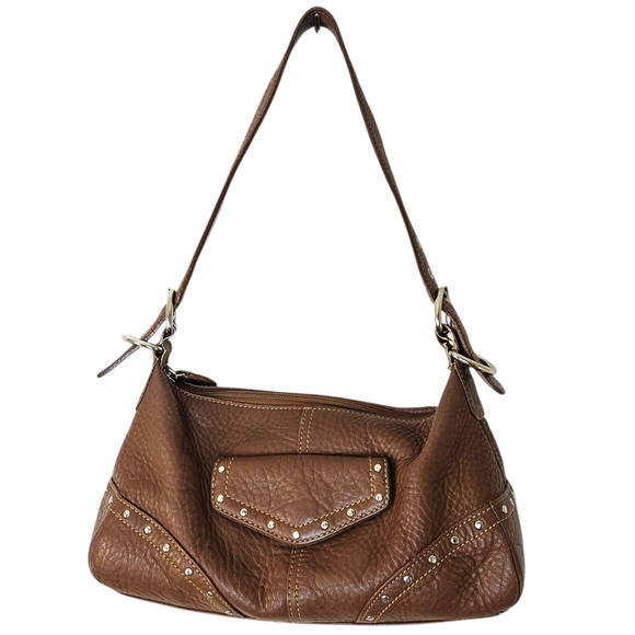 Fossil Shoulder Bag Brown Pebble Leather Studded Accents Y2k Vintage - Picture 2 of 16